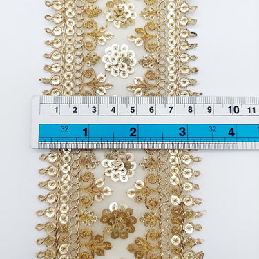 Gold Sequins Trim 2 Yards Decorative Embroidered Lace Sari Border Costume Ribbon Crafting Sewing Tape